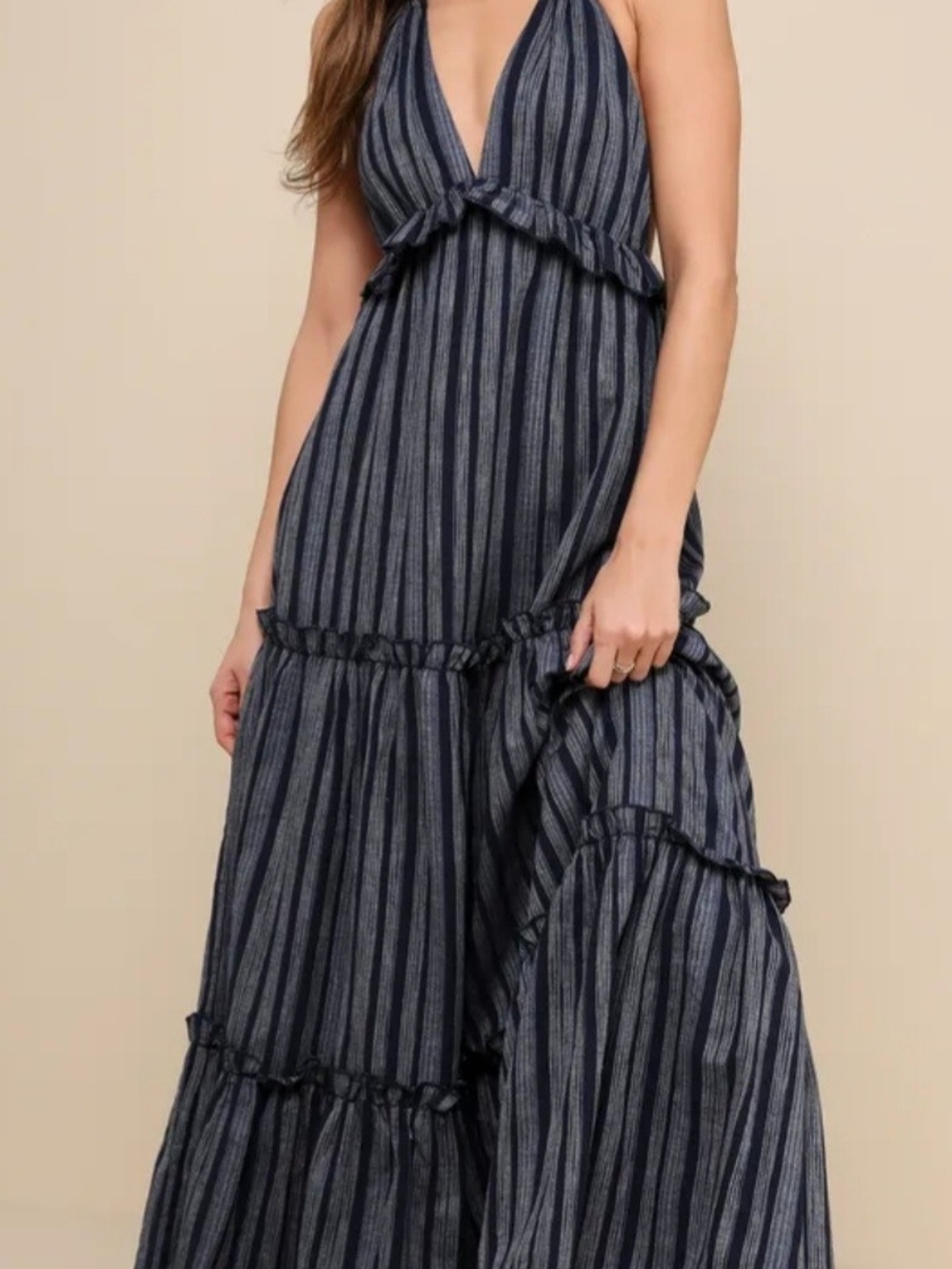 LulusVacay Babe Navy Blue Striped Halter Maxi Dress